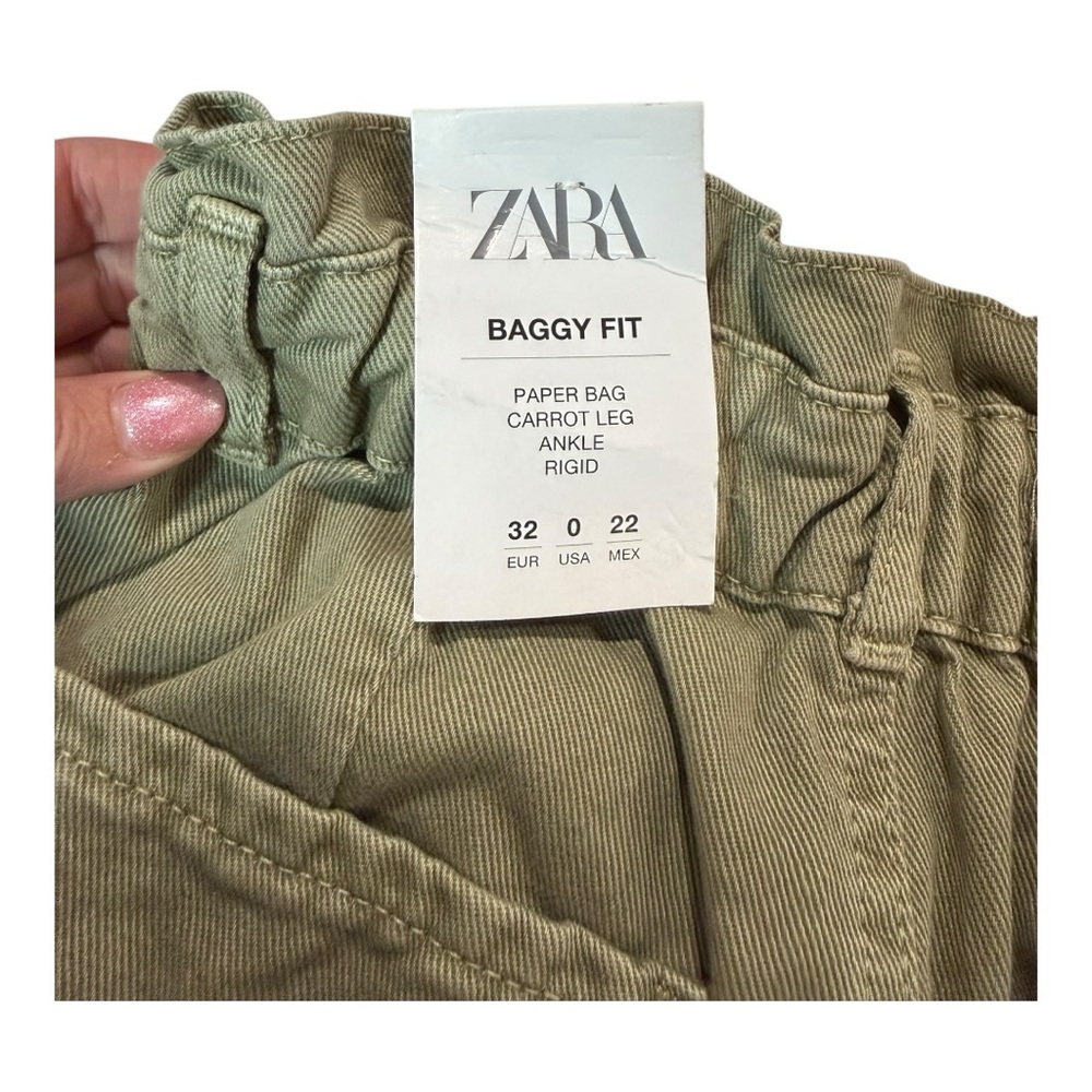 ZARA Baggy Fit Paperbag Waist Carrot Leg Pants Green Size 0 NWT - Picture 6 of 12
